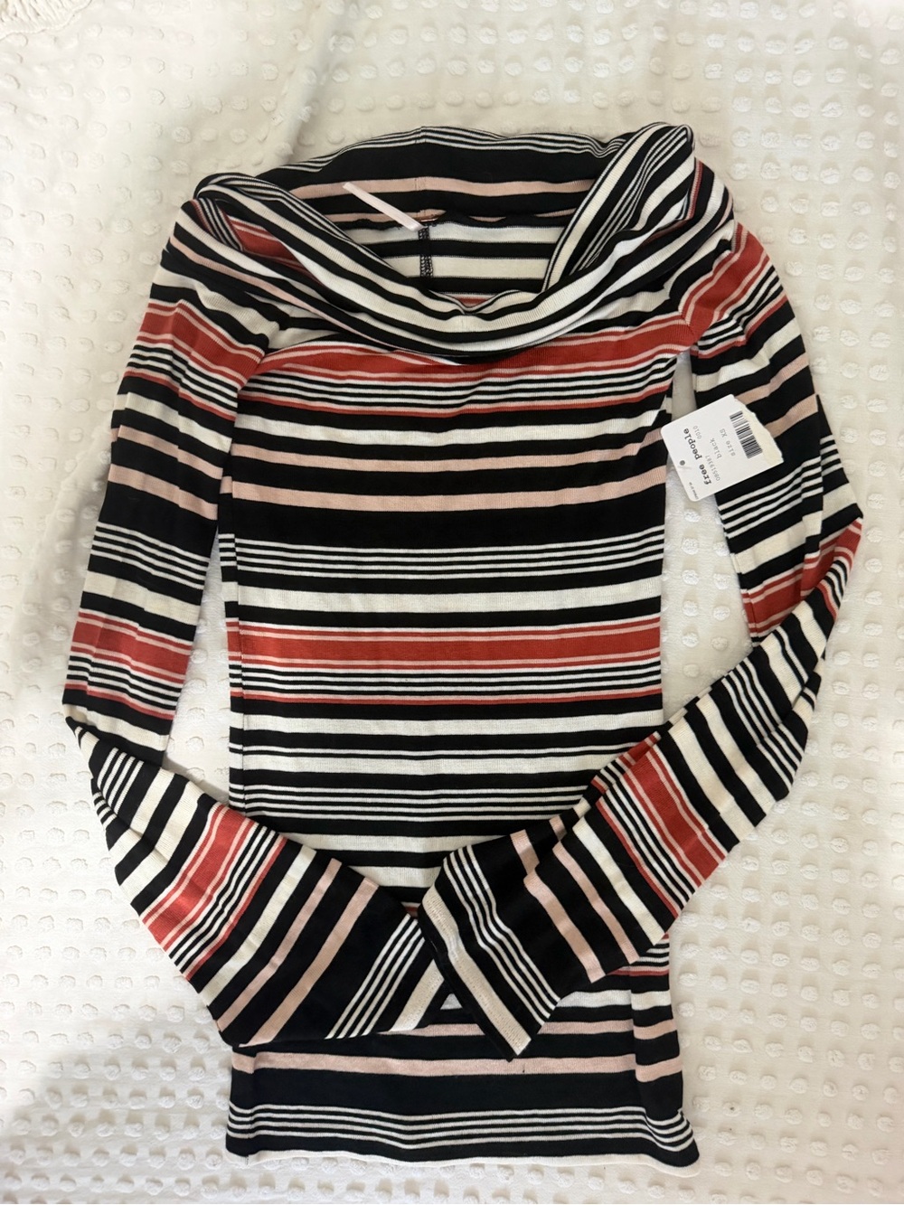 Free People Striped Off-Shoulder Sweater in Black, White & Rust